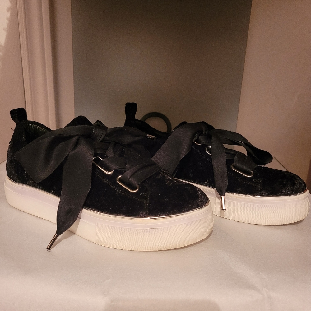 Wishbone Collection Eliza Black Velvet Platform Sneakers